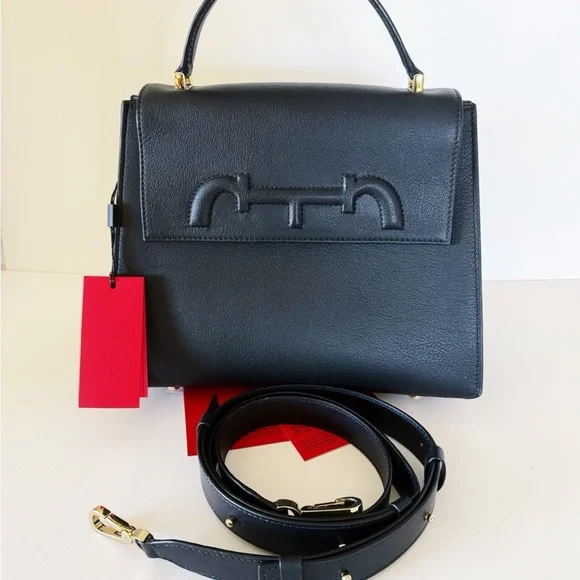Carolina Herrera Doma Signature Satchel Medium Black Leather Handbag - NWT - Picture 5 of 14